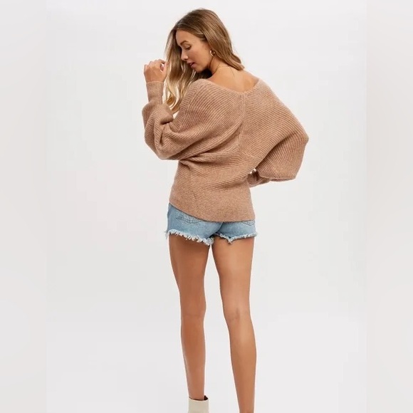 CLEAR OUT!!! Crossover Ribbed Pullover- Latte - Picture 6 of 11